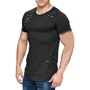 Camiseta de Hombre al por Mayor con Bordado Desgastado y Lavado Ácido, Estilo Urbano, 100% Algodón, con Logotipo Personalizable, Tallas Grandes - Product Image 3