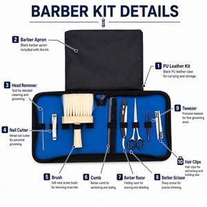Ensemble de ciseaux de coiffure professionnels avec peigne, brosse, coupe-ongles et outils dans un étui bleu - Product Image 3