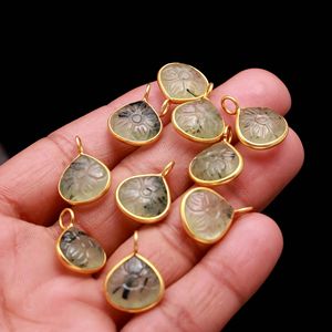 Colgante de prehnita natural tallado a mano con forma de flor, plata de ley 925, amuleto de prehnita para la fabricación de joyas, venta al por mayor, 12 mm - Product Image 5