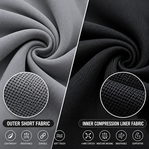 Shorts de sport pour hommes à séchage rapide, 2 en 1, avec doublure de compression et poche pour téléphone, vente en gros - Product Image 4