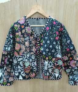 Quilted <b>Patchwork</b> <b>Jacket</b> Women's Cotton Full Sleeve Lightweight Winter Front Spring Regular Length Single Button Closure Knitted - Product Image 1