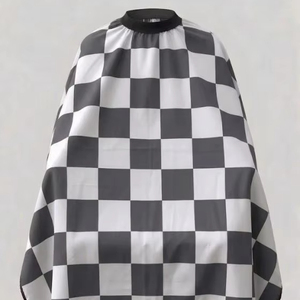 Robe de barbier unisexe en polyester imperméable à carreaux gris et blancs avec détection d'aiguilles et fusion sans couture - Product Image 1