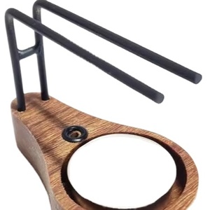 Support en bois pour brûleur de palo santo avec bras en métal noir et base pour bougie chauffe-plat, porte-encens minimaliste, accessoire de parfum d'intérieur - Product Image 1