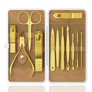 Ensemble professionnel de manucure et pédicure en acier inoxydable couleur or pour salon, qualité commerciale, kit de coupe-ongles robuste - Product Image 1