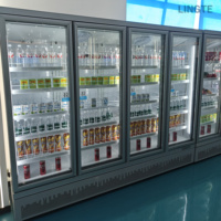Réfrigérateur à boissons à quatre portes avec grande vitrine en verre, directement de l'usine, refroidisseur vertical de présentation