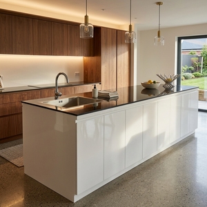 Mueble Moderno para Isla de Cocina Blanca con Base, Encimera de Cuarzo Negro, Fregadero Integrado, Grifo y Alacena Multiusos - Product Image 3