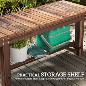 Panca da Giardino in Legno Carbonizzato Minisite per 2 Persone con Ripiano Portaoggetti 90 cm - Panca Minimalista da Esterno per Cortile/Centro Commerciale - Product Image 5