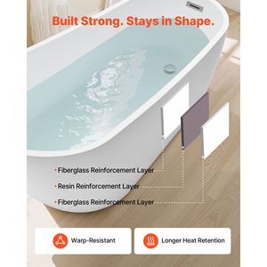 Vasca da Bagno Freestanding Contemporanea in Acrilico Bianco da 67 Pollici, Forma Ovale Elegante, Scarico con Troppopieno in Nichel Spazzolato, per 2 Persone - Product Image 5