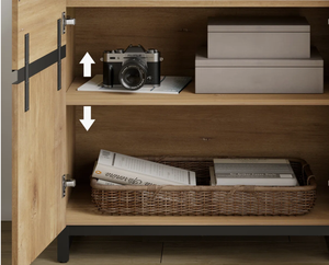 ตู้ไซด์บอร์ดไม้มะม่วงสไตล์โมเดิร์นวินเทจอินดัสเทรียล พร้อมบานประตูเหล็กสองบาน สำหรับใช้ในห้องครัวหรือห้องรับประทานอาหารที่บ้าน - Product Image 6