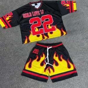 Ensemble short et veste coupe-vent d'été en nylon et polyester, patchwork, design personnalisé, respirant, confortable, style streetwear - Product Image 3