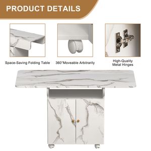 Carrello da Cucina/Isola in Legno con Ruote Rimovibili, 6 Ruote, 47 Pollici, Colore Marmo Bianco, con Ripiani Contenitori e Mobiletto, per Cucina e Ingresso - Product Image 6