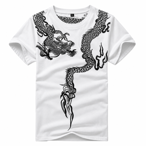 Black Short Sleeve Streetwear <b>T</b>-<b>Shirt</b> Golden <b>Dragon</b> Embroidery Chinese Crew Neck Regular Fit Unisex Breathable Cotton Knitted - Product Image 5