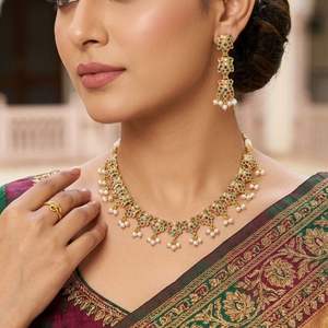 Gold Plated Pota Stone and Pearl Necklace <b>Set</b> Exquisite Fine Jewelry <b>Set</b> 12671048ML - Product Image 1