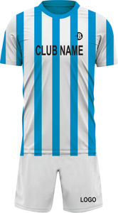 Ensemble de maillots de football rayés personnalisés pour hommes, manches courtes, col rond, 100% polyester, évacuation de l'humidité, impression sublimée, uniformes pour adultes - Product Image 2