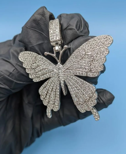 925 Sterling Silver <b>Butterfly</b> Pendant Moissanite <b>Charm</b> Iced Out Wing Jewelry Unisex Party Gift - Product Image 4