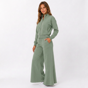 Chándal de mujer con bordado personalizado, lavado ácido, patrón liso, 100% algodón polar, corte holgado, para compradores mayoristas de boutiques en EE. UU. - Product Image 1