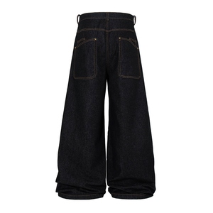 Jean en denim délavé foncé pour homme, coupe décontractée ample à jambe large, taille mi-haute, léger, style urbain original - Mode Printemps/Été/Automne/Hiver - Product Image 2