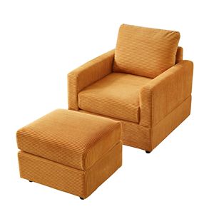 Chaise Longue Classica e Confortevole in Velluto a Coste Giallo, Poltrona Imbottita con Poggiapiedi per Soggiorno, Divano o Poltrona - Product Image 4