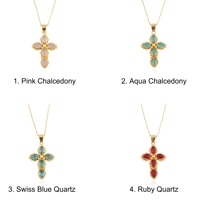 Collier pendentif croix en quartz hydro rubis, bijoux religieux en gros, plaqué or 18 carats, fait main, pour femmes