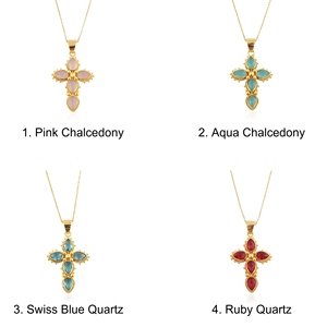 Collier pendentif croix en quartz hydro rubis, bijoux religieux en gros, plaqué or 18 carats, fait main, pour femmes - Product Image 2