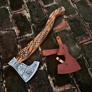 Hacha Vikinga Edge Master Manufacture con Patrón de Valquiria Grabado, Hoja de Acero al Carbono Industrial con Acabado Escarchado, Mango de Madera, ODM, DIY - Product Image 6
