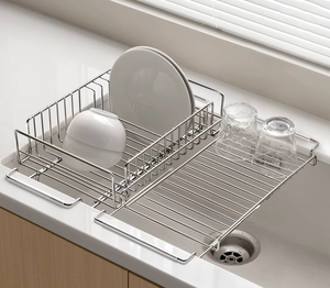 Stainless Steel Single Tier Dish Drying Rack Rectangle Countertop <b>Kitchen</b> Organizer Minimalist Design Multi-Function <b>Storage</b> - Product Image 3