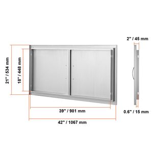 Cucina Esterna a Doppia Porta 42W X 21H Pollici in Acciaio Inox con Maniglie Verticali in Legno per Accesso BBQ - Product Image 5