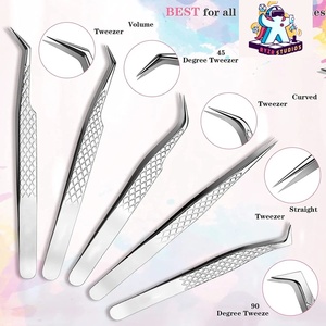 Ensemble de pinces à cils en acier inoxydable Ryzer Studio, 1 pièce, pointe incurvée et pointue, outils de beauté pour extensions de cils, maquillage et outils - Product Image 5