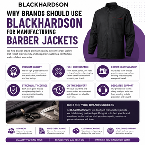 Chaqueta de Barbero Blackhardson de Polialgodón Premium de 180 GSM, Roja, Manga Corta, Cierre Completo, con Relieve, Transpirable, Unisex, OEM, ODM - Product Image 5