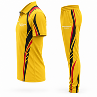 Uniforme de cricket jaune pour homme Khawaja Rafique Ullah Enterprises, impression par transfert thermique, évacuation de l'humidité, coupe régulière, short.