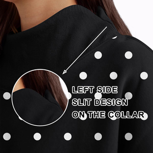 Women's <b>Black</b> Polka Dot Mock <b>Neck</b> <b>Sweatshirt</b> Lantern Sleeve Pullover Casual Knit Top for Autumn - Product Image 4