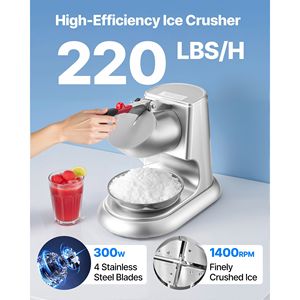 Macchina Elettrica Tritaghiaccio a 4 Lame, 100 kg/ora, per Granita e Coni di Neve, con Coperchio in Acciaio Inossidabile - Product Image 2