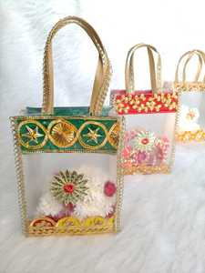 Embroidered <b>Gift</b> Bag Transparent Favor Small Bag with Two Handles for <b>Wedding</b> Diwali Party Return <b>Gift</b> - Product Image 5