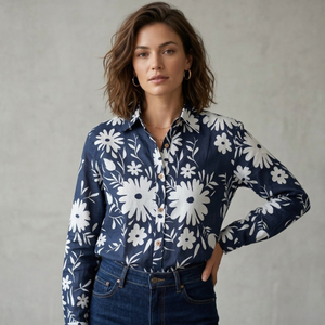 Camisa con estampado de bloques a mano Camisas elegantes para mujer Camisa de tela de algodón suave con estampado de bloques a mano India a la venta al mejor precio - Product Image 1