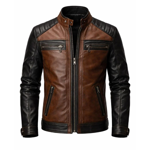 Veste en cuir véritable pour homme, style vintage, motard, zippée, hiver, décontractée, mode, vêtement d'extérieur - Product Image 1