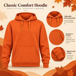 <b>Orange</b> Pullover <b>Hoodie</b> for Women with Kangaroo Pocket Long Sleeve Drawstring Sweatshirt Loose Fit Fall Casual Clothing Wholesale - Product Image 4