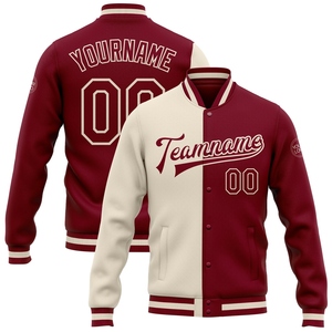 เสื้อแจ็คเก็ตแฟชั่นแบบ Varsity Letterman สีแดงเข้ม-น้ำตาลแดง ติดกระดุมแบบเต็มตัว ผลิตโดย OMMIZ INDUSTRY ขายส่งโดยตรง - Product Image 1