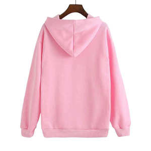 Sweat-shirt à capuche décontracté rose uni 100 % coton anti-boulochage à manches longues pour femme avec cordon de serrage et poches - Product Image 2