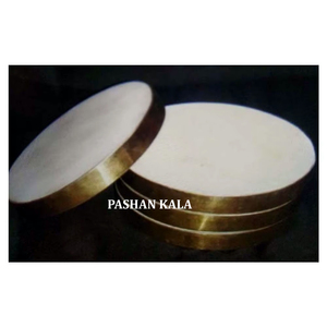 Round Marble Brass Work <b>Coaster</b> <b>Set</b> - Product Image 1