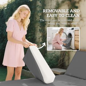 Cuscini per sedie da giardino grigi in 2 pezzi con schienale, cuscini di ricambio per lounge da esterno - Product Image 5