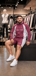 REXFIT SPORTS 2026 Ensemble de survêtement personnalisé pour homme en nylon bordeaux et blanc, 2 pièces, veste coupe-vent à capuche et short, avec marque privée - Product Image 6