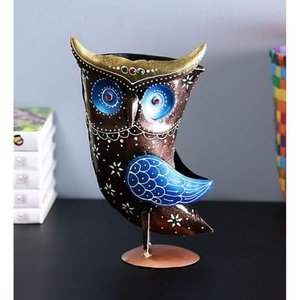 Figurine d'hibou en métal Art Déco artisanale, sculpture décorative multicolore faite à la main pour la maison - Product Image 4