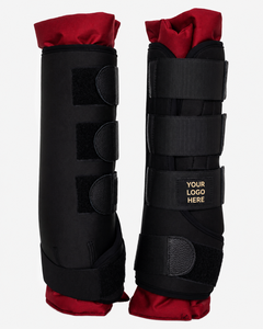 Bottes d'écurie BRAND ZONE noires avec doublure rouge, logo personnalisé, en néoprène pour la protection des jambes, équipement équestre - Product Image 2