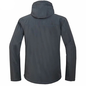 Veste softshell à capuche pour homme, randonnée en plein air, coupe-vent, résistante à l'eau, doublée de polaire, bleu, noir, gris, orange, fermeture éclair, OEM personnalisé - Product Image 4