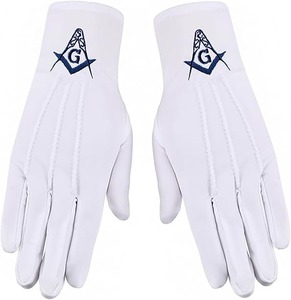 Blue Square & Compass Masonic Embroidered Cotton <b>Gloves</b> - [White] Fabric <b>type</b> Cotton 100% Cotton - Product Image 1