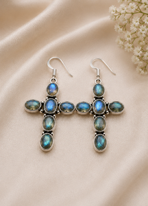Boucles d'oreilles en labradorite naturelle – Boucles d'oreilles en argent avec labradorite bleue – Bijoux en pierres précieuses faits à la main pour femmes - Product Image 3