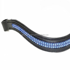 Wave Shape Empty Channel Padded Leather Horse Brow Band in Full Cob Sizes Inlaid Two Row Small Blue <b>Beads</b> Sparkling Crystals - Product Image 5