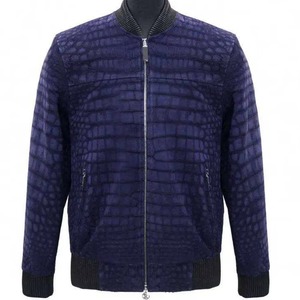 Chaqueta de cuero con estampado de cocodrilo, chaqueta de motociclista con cuello alto, chaqueta de invierno con cierre frontal, chaqueta de cuero personalizada OEM. - Product Image 1