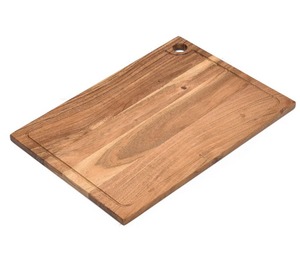 Planche à découper en bois d'acacia de haute qualité, grande, avec rainure pour les jus, réversible, épaisse, faite à la main, écologique, artisanat en bois brun - Product Image 5