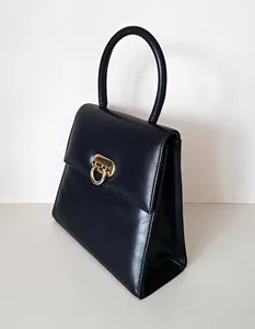 Bolso de Mano Royaa Vintage con Marco de Cuero Negro, Cierre de Botón, Asa Superior, Casual, de Cuero Genuino, Resistente al Agua, de Lujo, hasta 1L - Product Image 2